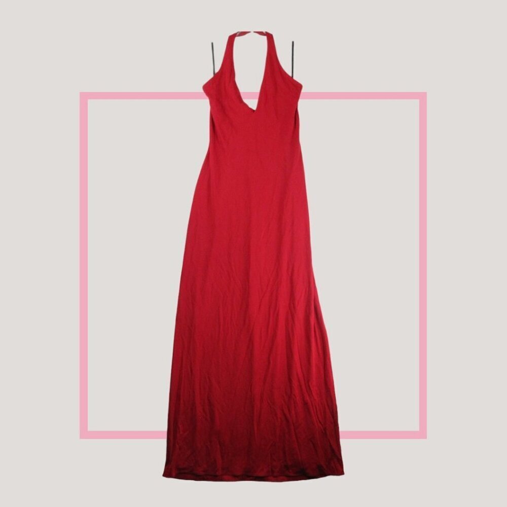 David Meister Backless Red Halter Dress Size 8 Stretch Jersey Maxi